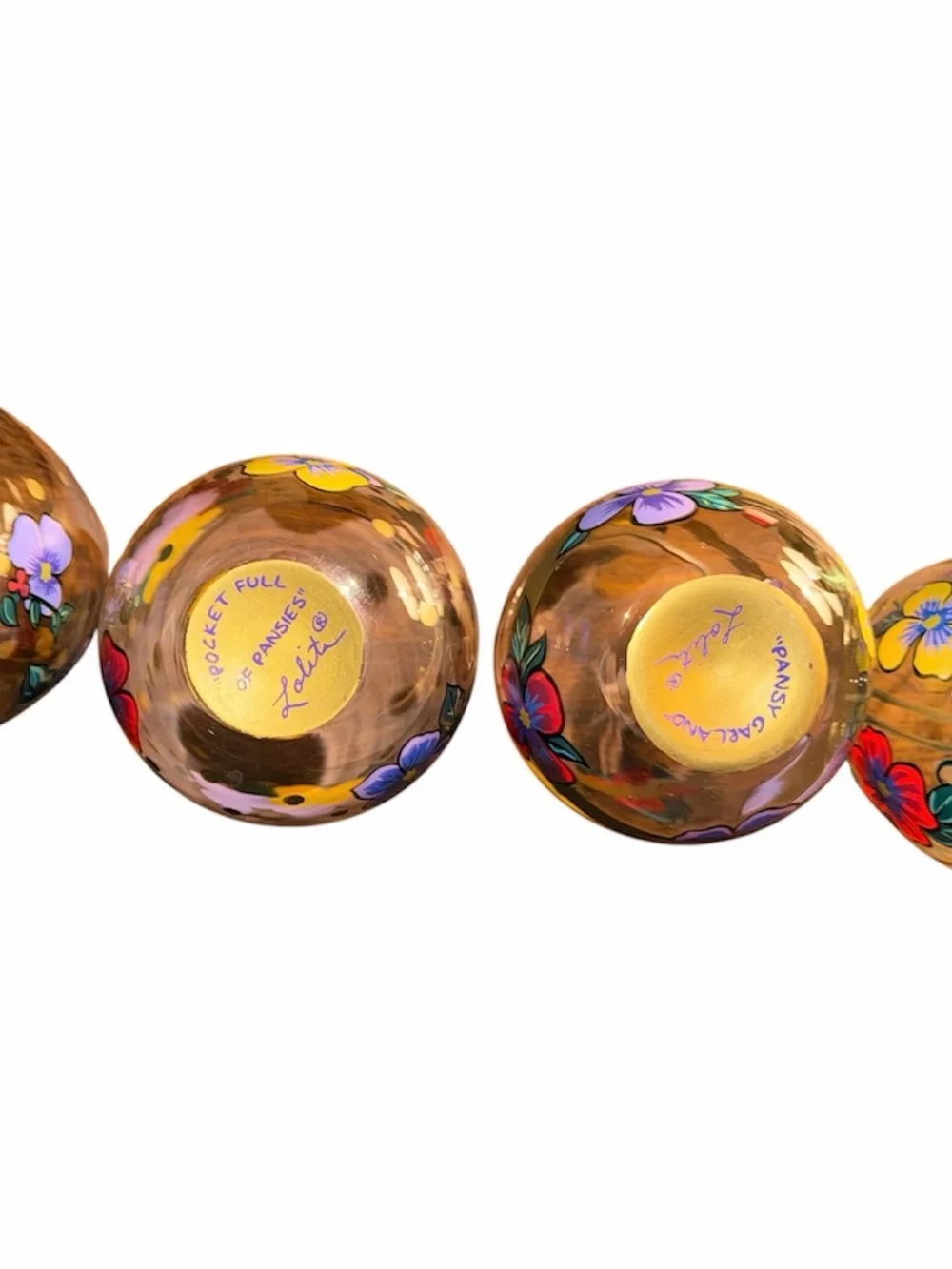 Lolita Hand-Painted Floral Stemless Wine Glasses Colorful Flowers & Gold Accents